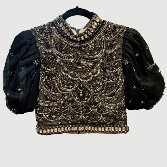 Alice + Alivia Black embellished high neck crop - Picture 1 of 5